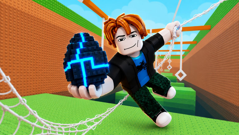 Official Swing For Eggs artwork showing a player web-swinging while holding a blue glowing egg